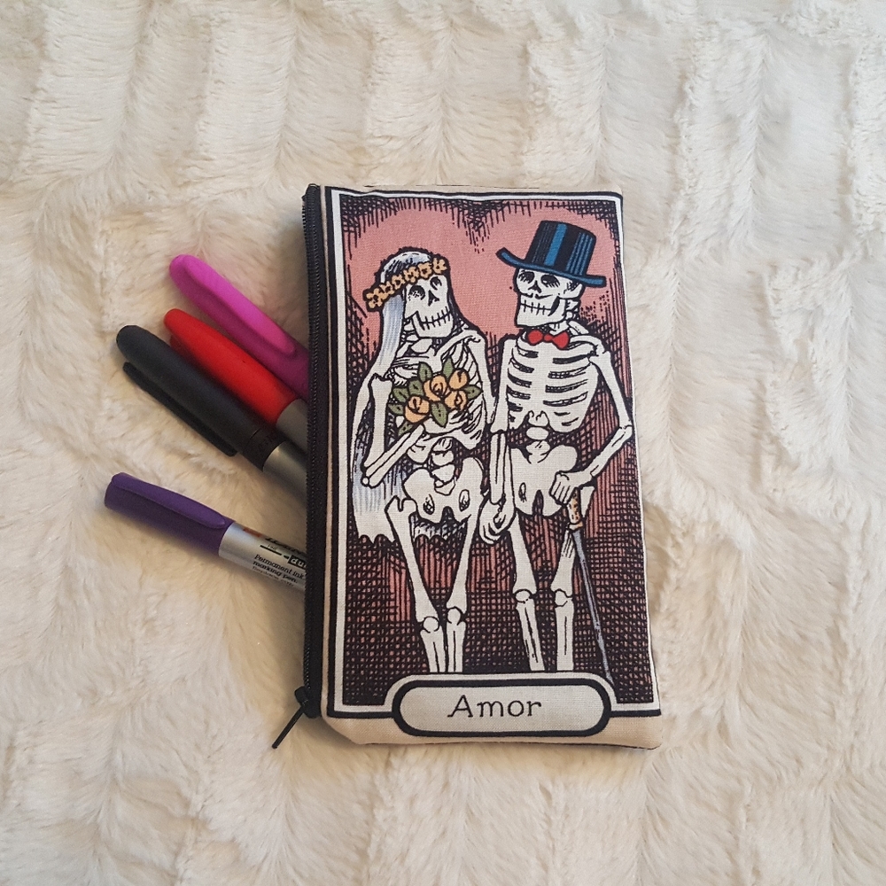 Love skeleton tarot card cosmetic/pencil bag